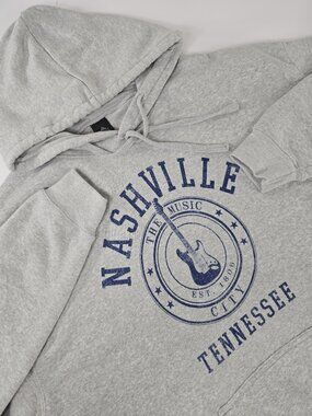 Nashville Tennessee Music City Guitar Graphic Pullover Hoodie Sweatshirt Gray XL